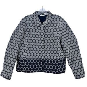 CHICOS Black White Lined Cotton Blend Jacket Magnetic Buttons Sz 2(Womens 12-14)